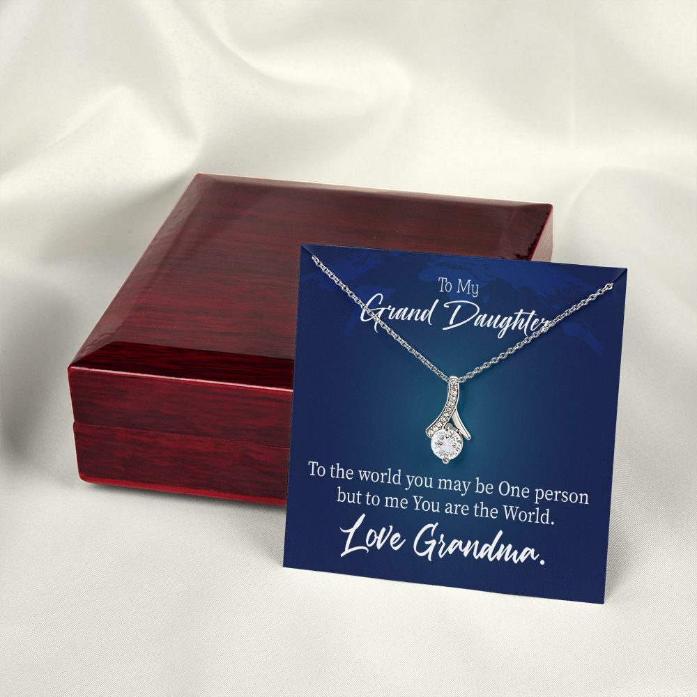 To My Granddaughter Granddaughter is my World Alluring Ribbon Necklace Message Card-Express Your Love Gifts