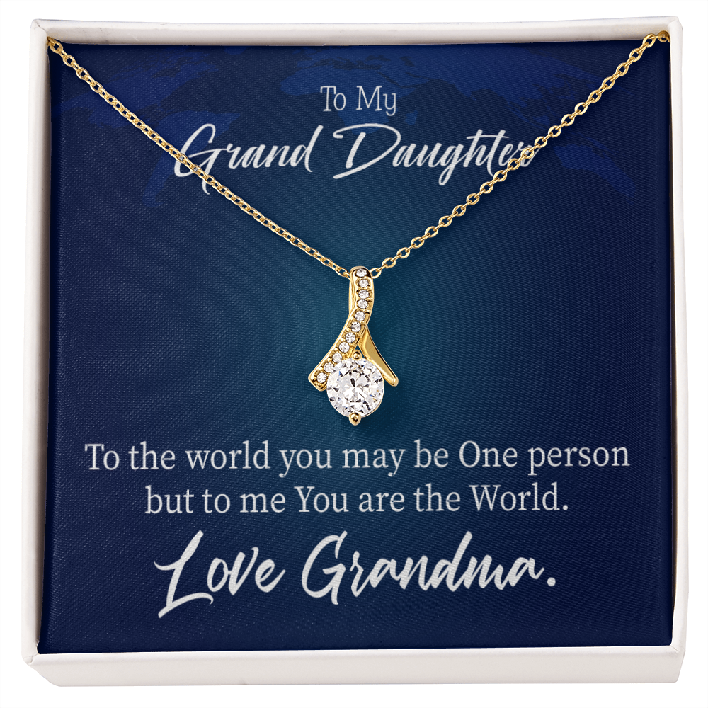 To My Granddaughter Granddaughter is my World Alluring Ribbon Necklace Message Card-Express Your Love Gifts