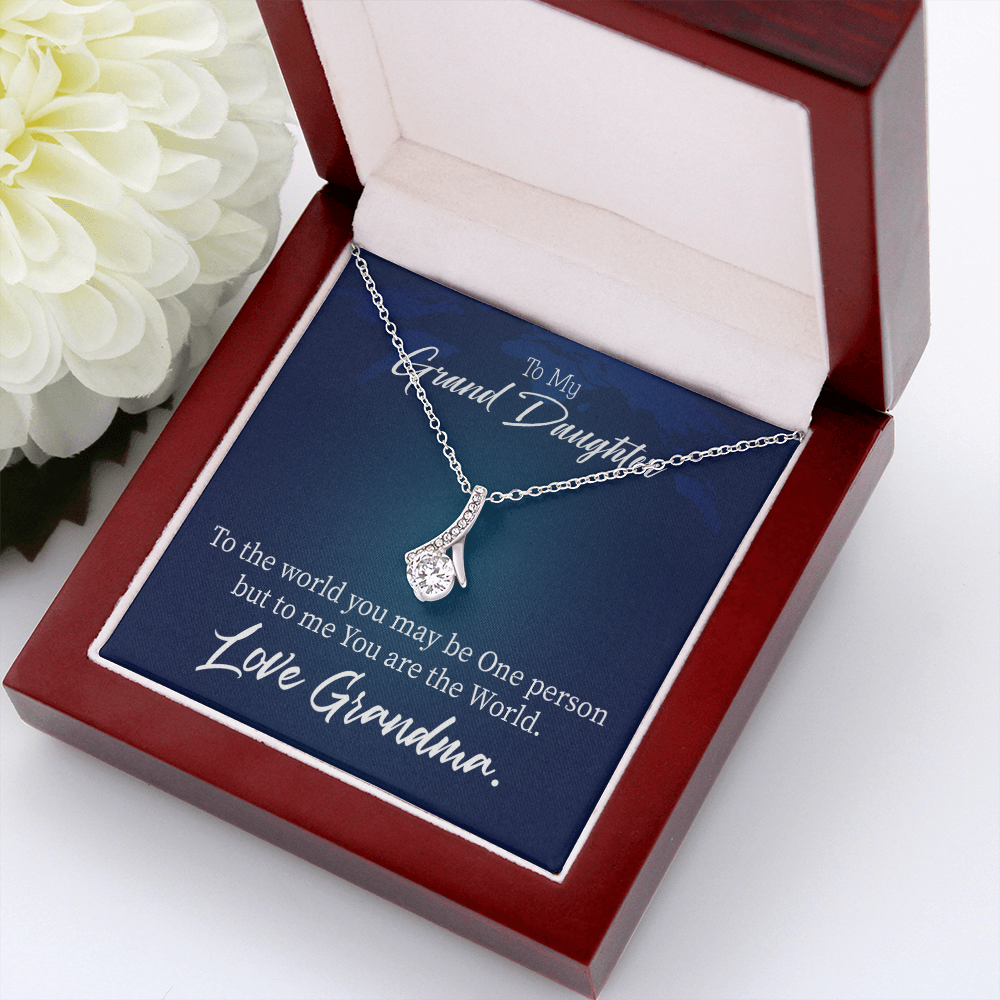 To My Granddaughter Granddaughter is my World Alluring Ribbon Necklace Message Card-Express Your Love Gifts