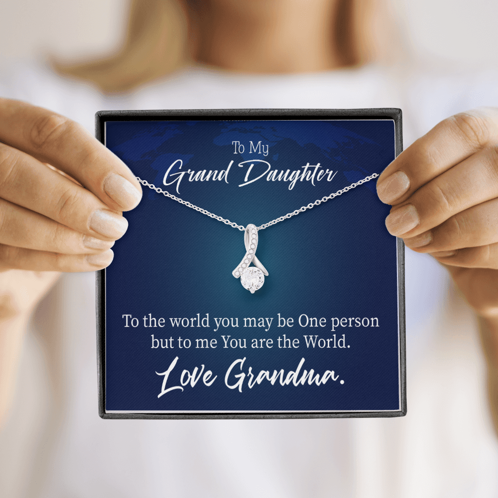 To My Granddaughter Granddaughter is my World Alluring Ribbon Necklace Message Card-Express Your Love Gifts