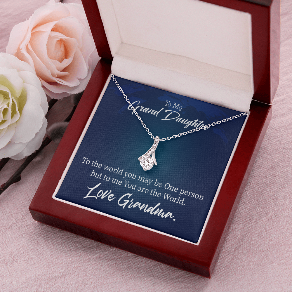 To My Granddaughter Granddaughter is my World Alluring Ribbon Necklace Message Card-Express Your Love Gifts