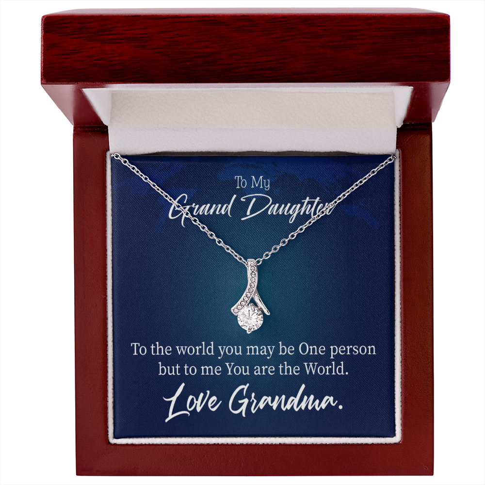 To My Granddaughter Granddaughter is my World Alluring Ribbon Necklace Message Card-Express Your Love Gifts
