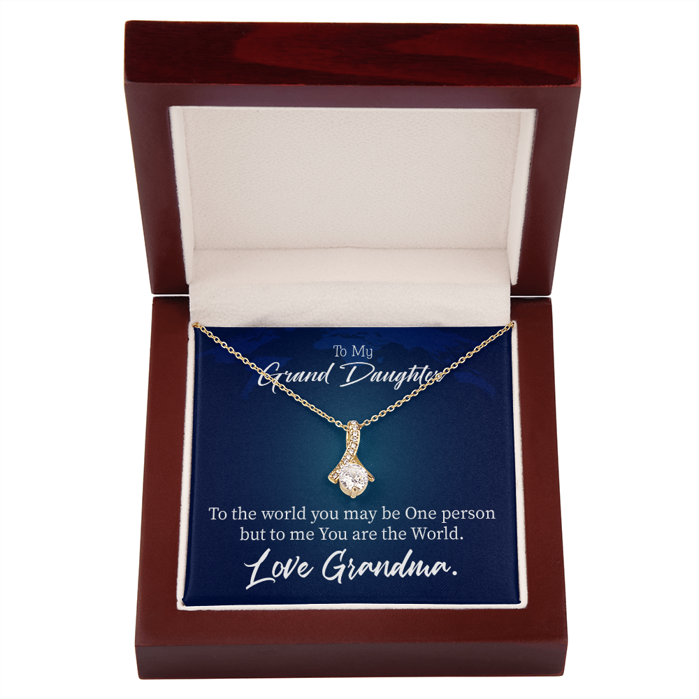 To My Granddaughter Granddaughter is my World Alluring Ribbon Necklace Message Card-Express Your Love Gifts