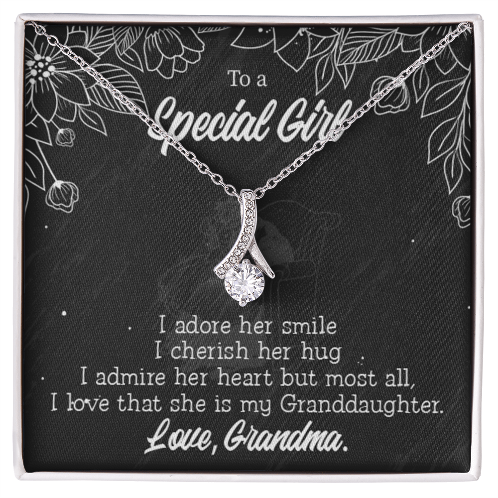 To My Granddaughter Grandma Adores You Alluring Ribbon Necklace Message Card-Express Your Love Gifts