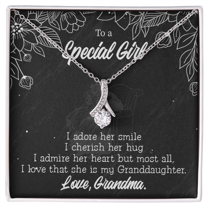 To My Granddaughter Grandma Adores You Alluring Ribbon Necklace Message Card-Express Your Love Gifts