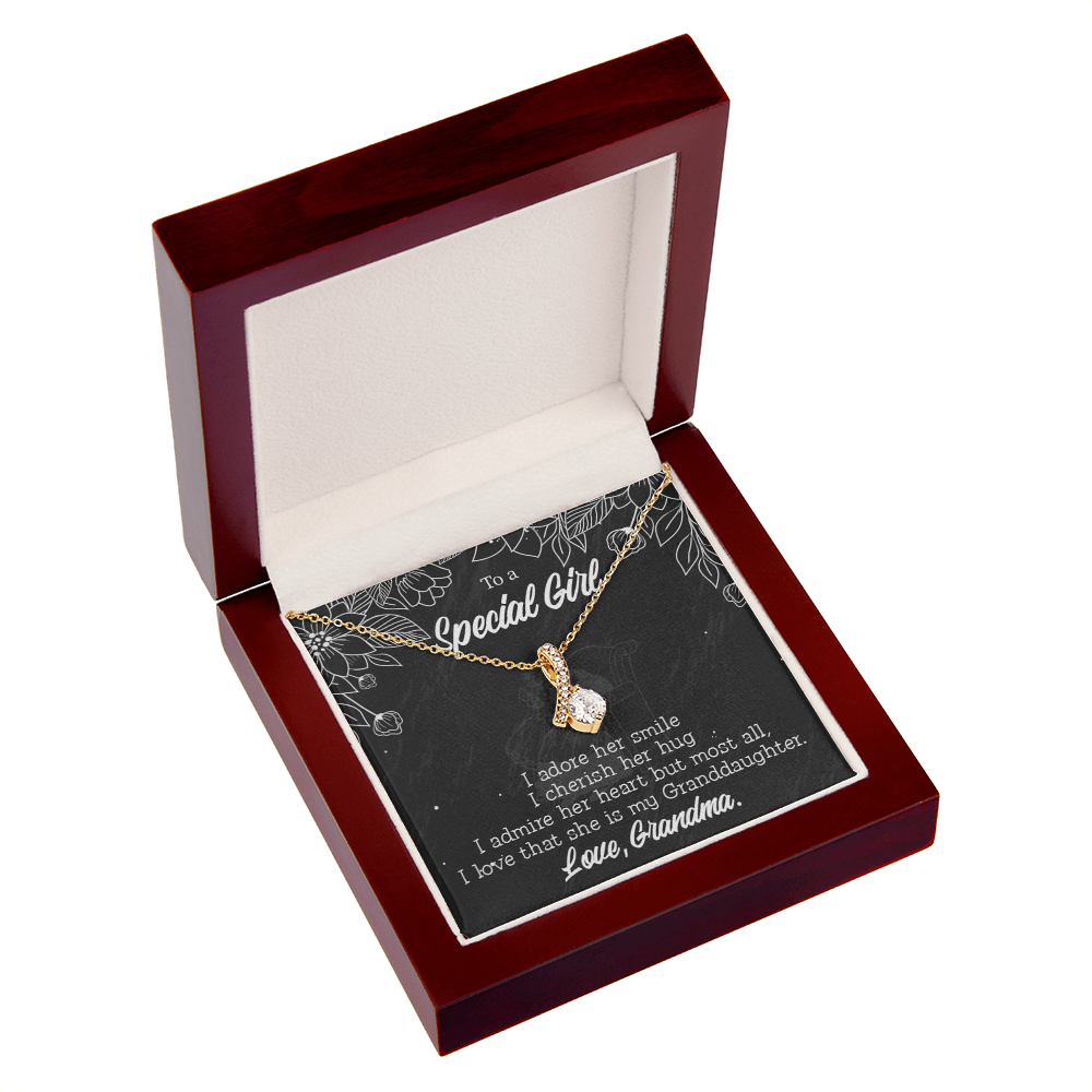 To My Granddaughter Grandma Adores You Alluring Ribbon Necklace Message Card-Express Your Love Gifts