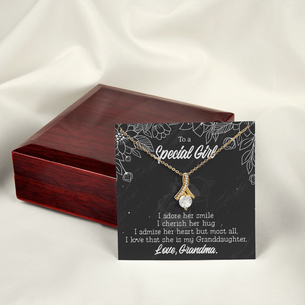 To My Granddaughter Grandma Adores You Alluring Ribbon Necklace Message Card-Express Your Love Gifts