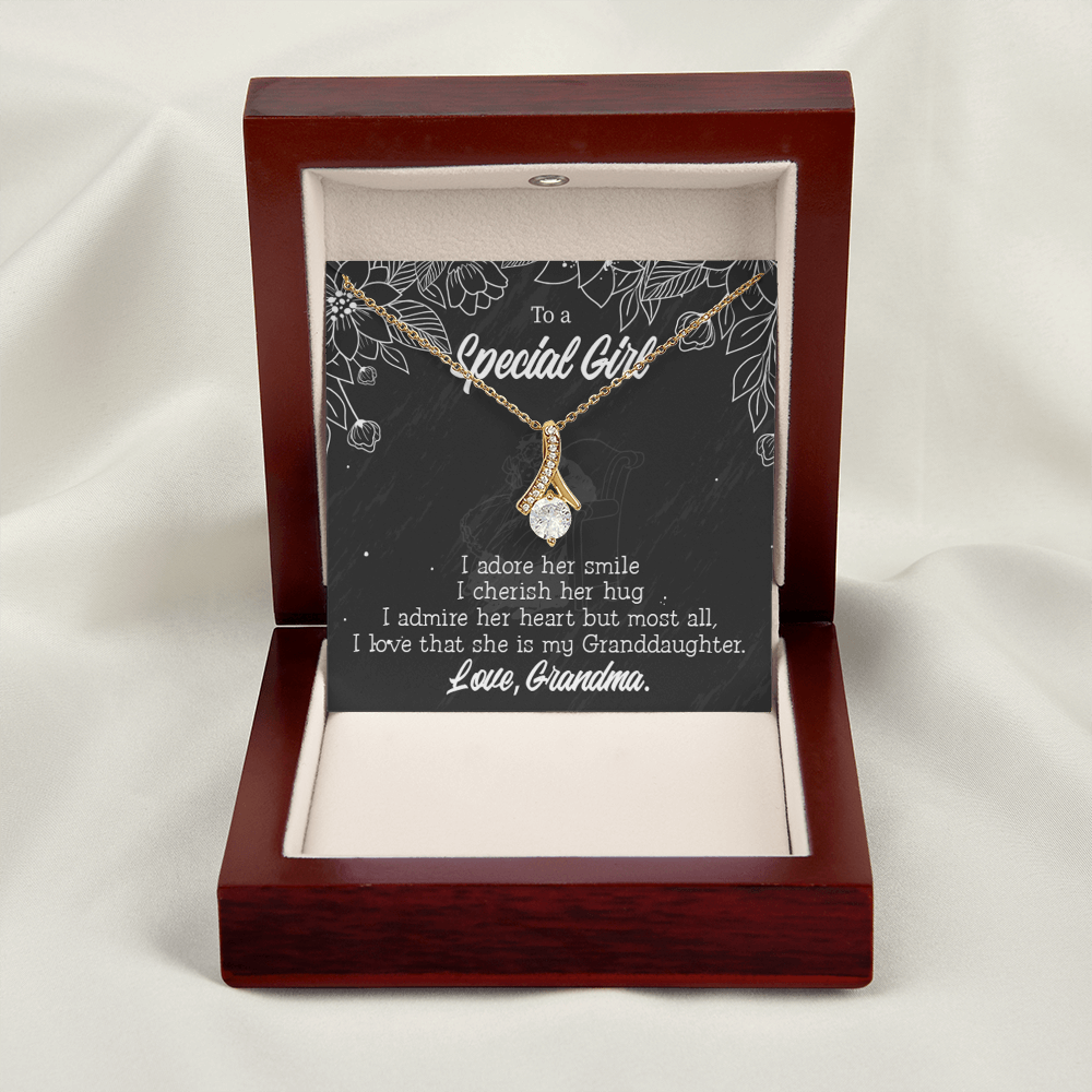 To My Granddaughter Grandma Adores You Alluring Ribbon Necklace Message Card-Express Your Love Gifts