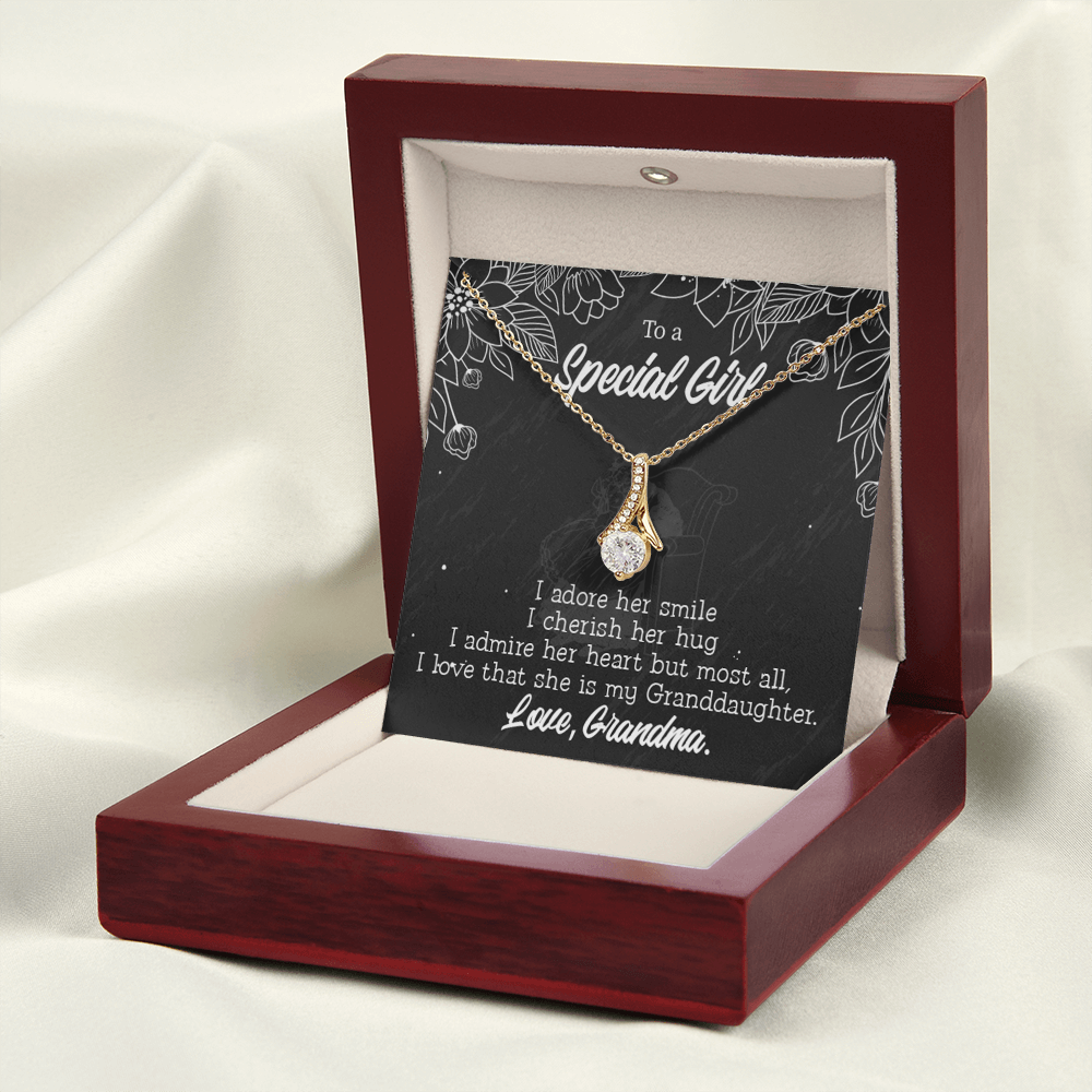 To My Granddaughter Grandma Adores You Alluring Ribbon Necklace Message Card-Express Your Love Gifts