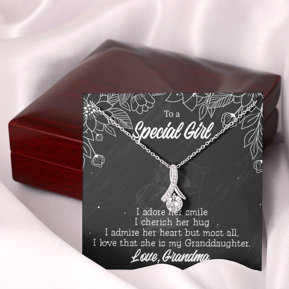 To My Granddaughter Grandma Adores You Alluring Ribbon Necklace Message Card-Express Your Love Gifts