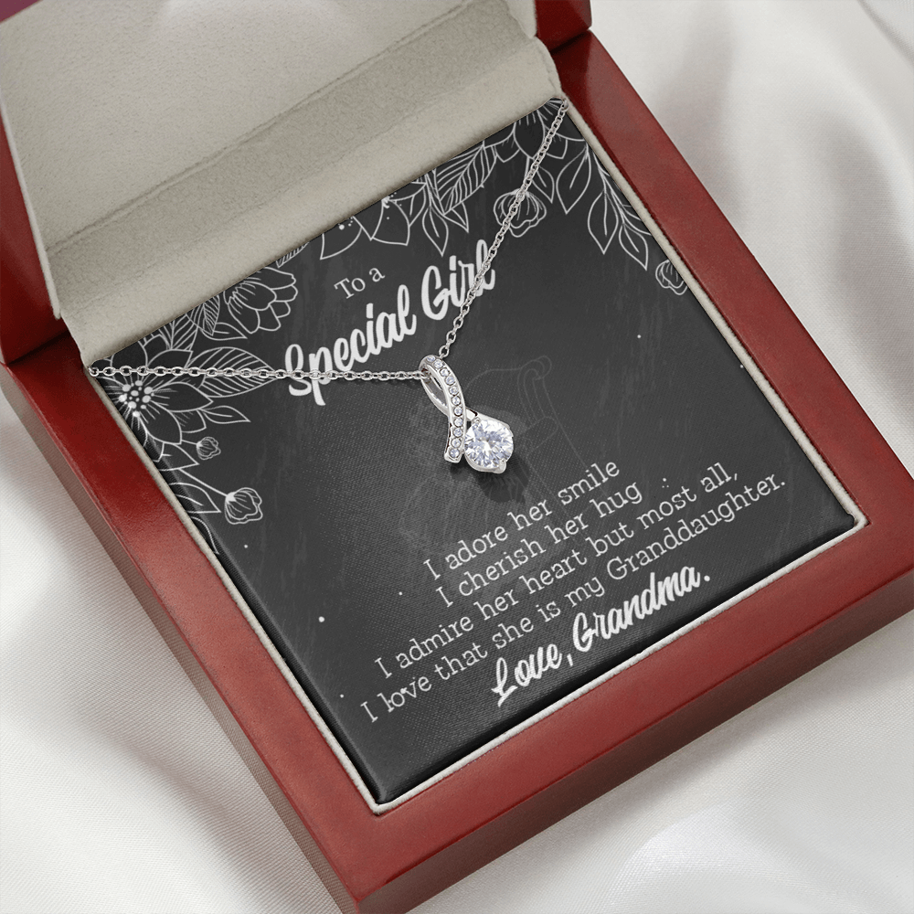 To My Granddaughter Grandma Adores You Alluring Ribbon Necklace Message Card-Express Your Love Gifts