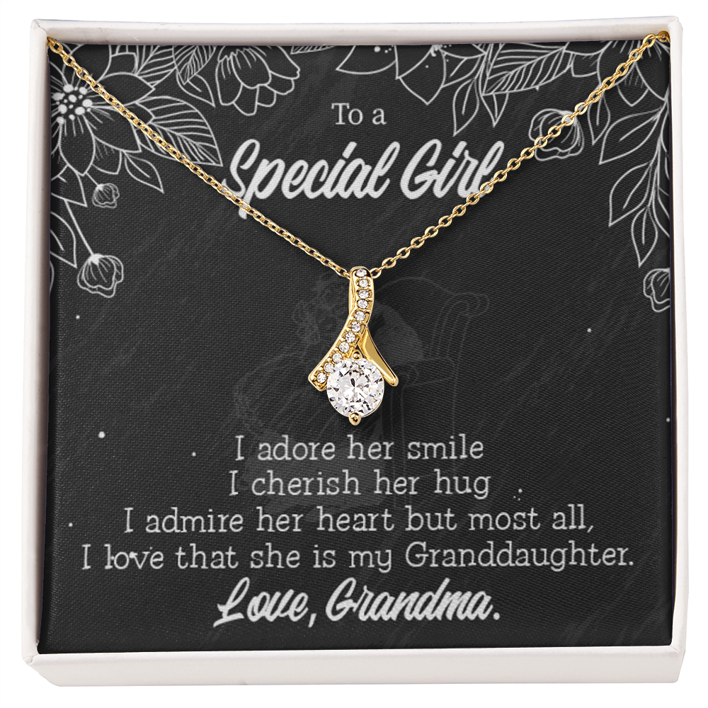 To My Granddaughter Grandma Adores You Alluring Ribbon Necklace Message Card-Express Your Love Gifts