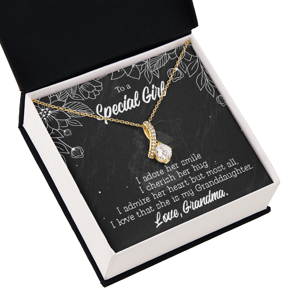 To My Granddaughter Grandma Adores You Alluring Ribbon Necklace Message Card-Express Your Love Gifts