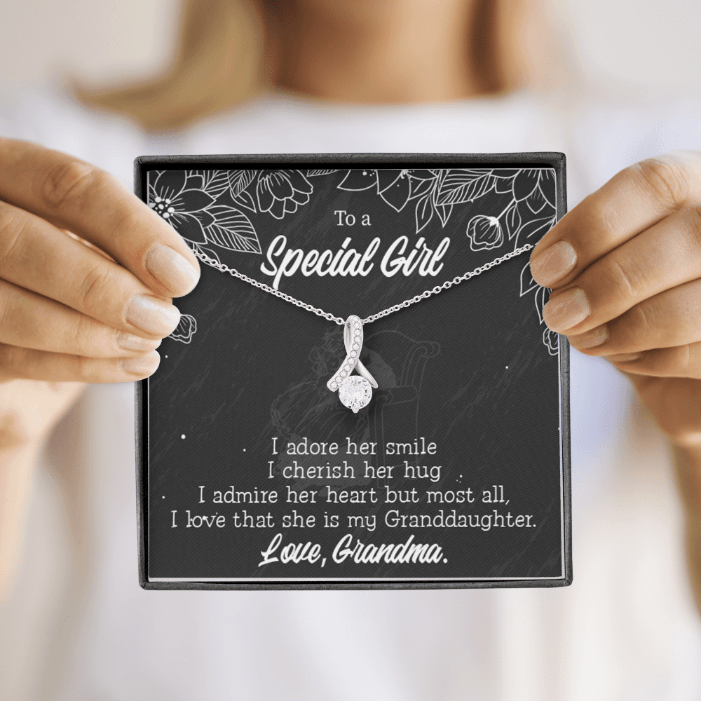 To My Granddaughter Grandma Adores You Alluring Ribbon Necklace Message Card-Express Your Love Gifts