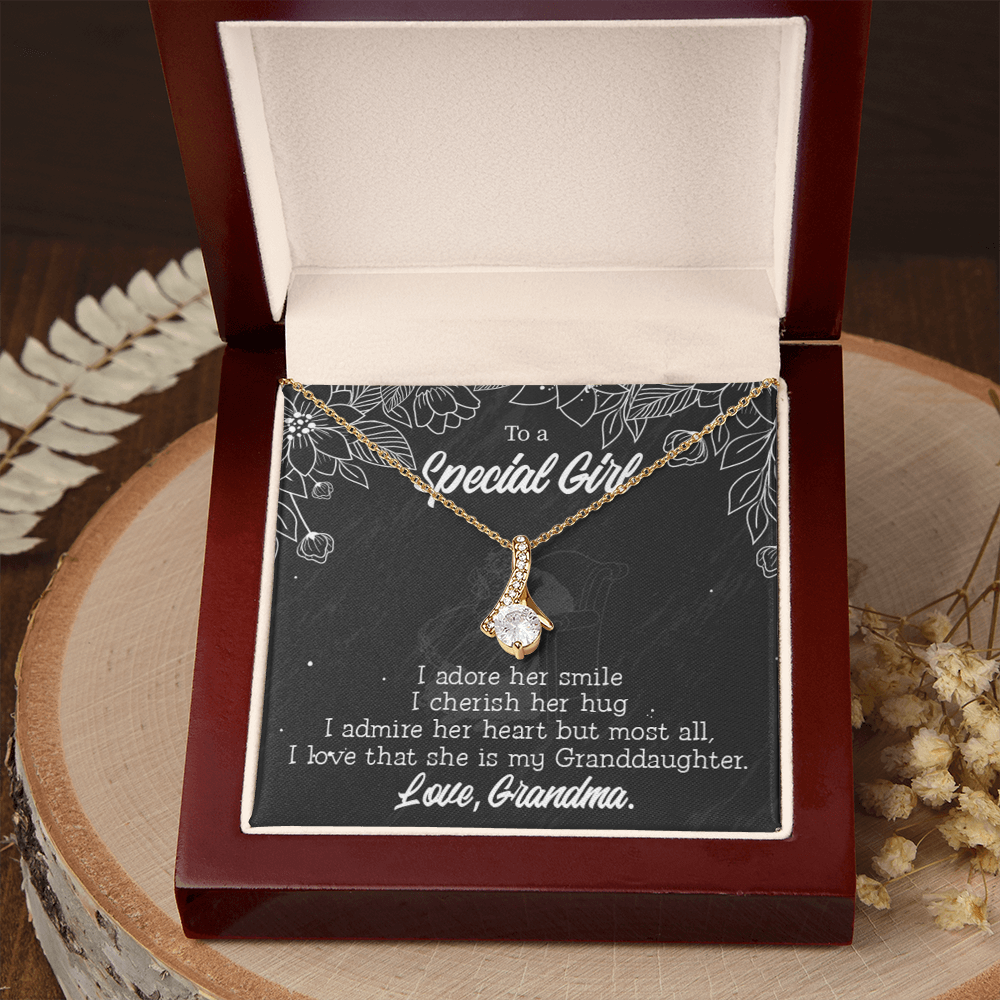 To My Granddaughter Grandma Adores You Alluring Ribbon Necklace Message Card-Express Your Love Gifts