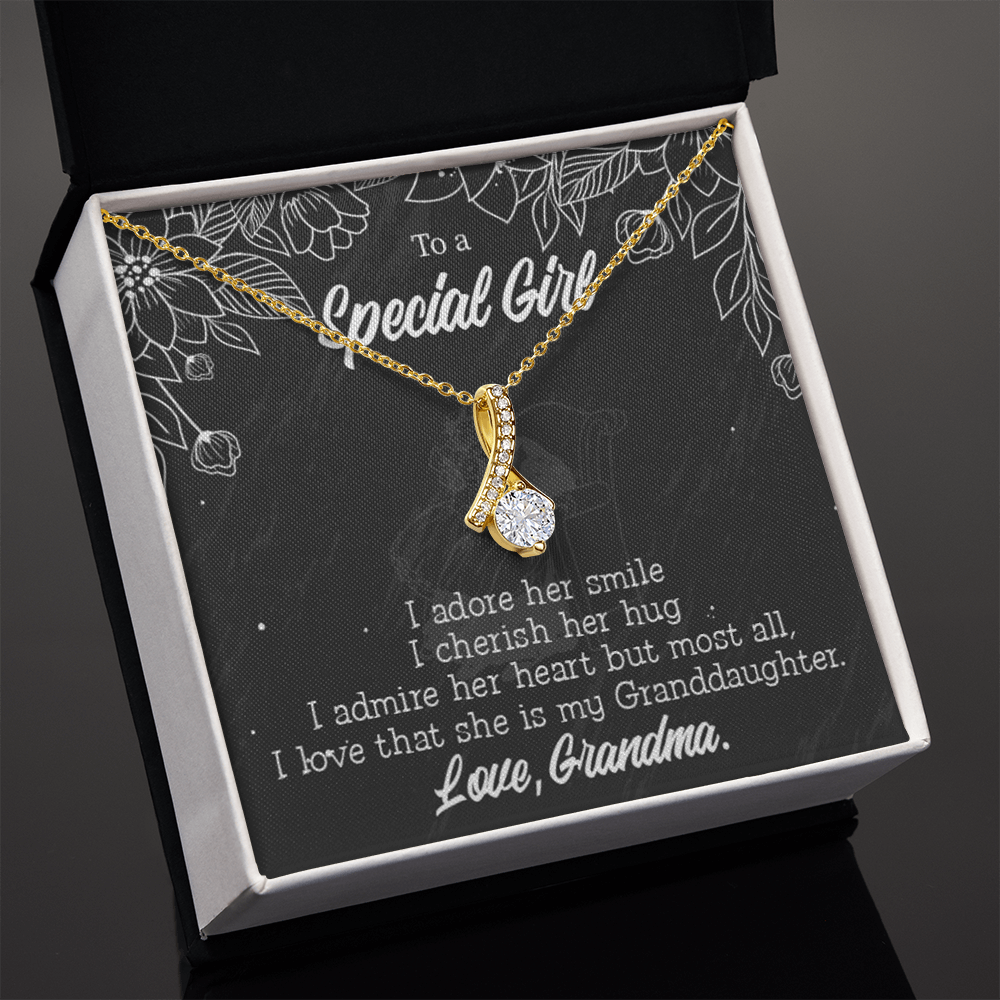 To My Granddaughter Grandma Adores You Alluring Ribbon Necklace Message Card-Express Your Love Gifts