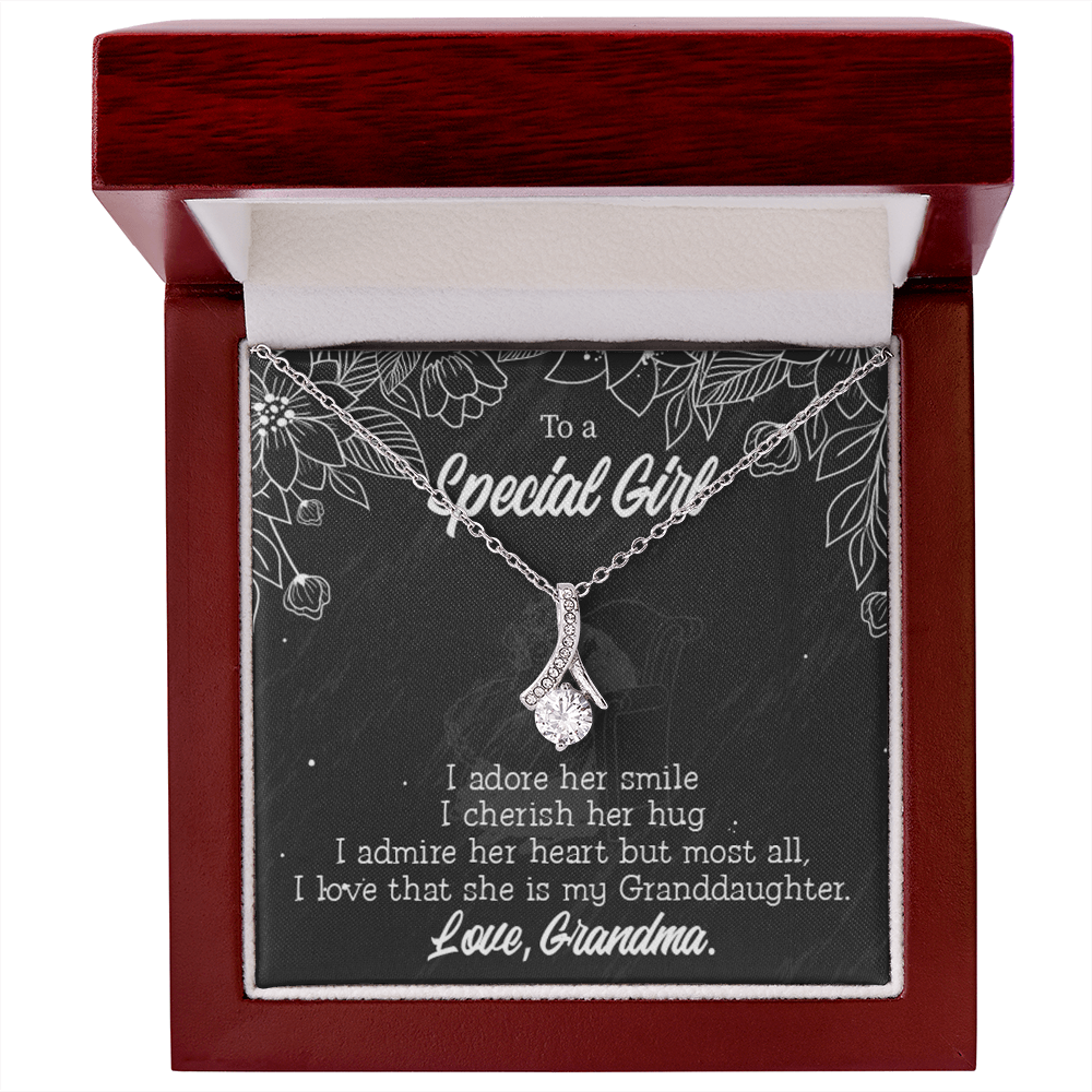 To My Granddaughter Grandma Adores You Alluring Ribbon Necklace Message Card-Express Your Love Gifts