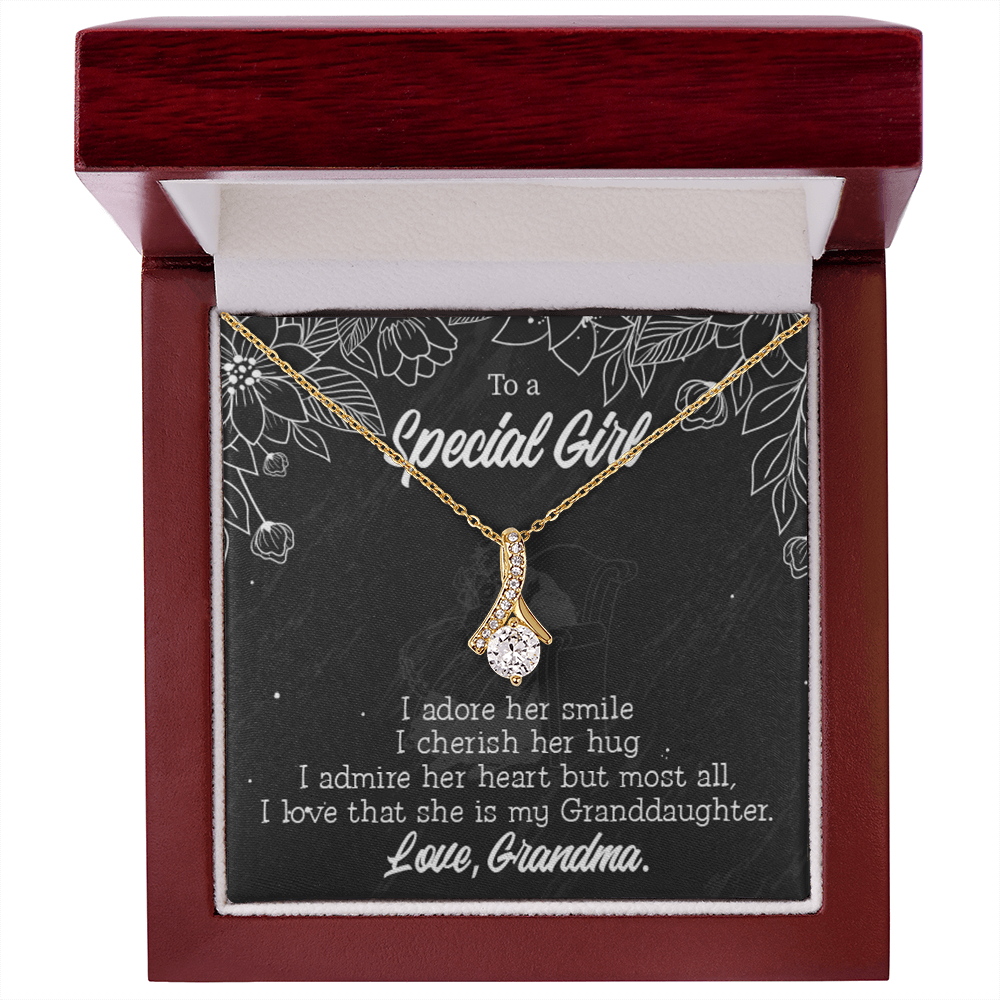 To My Granddaughter Grandma Adores You Alluring Ribbon Necklace Message Card-Express Your Love Gifts
