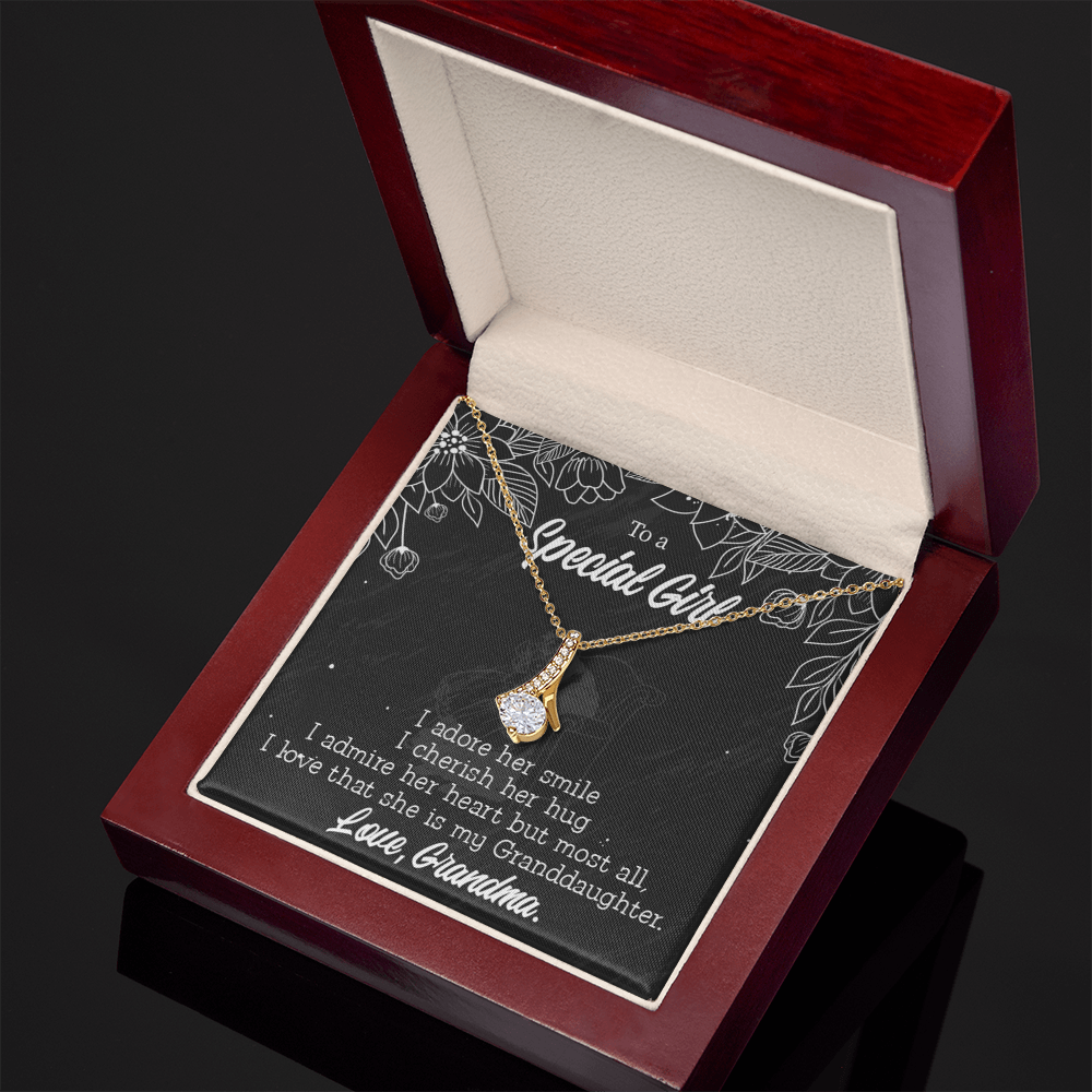 To My Granddaughter Grandma Adores You Alluring Ribbon Necklace Message Card-Express Your Love Gifts