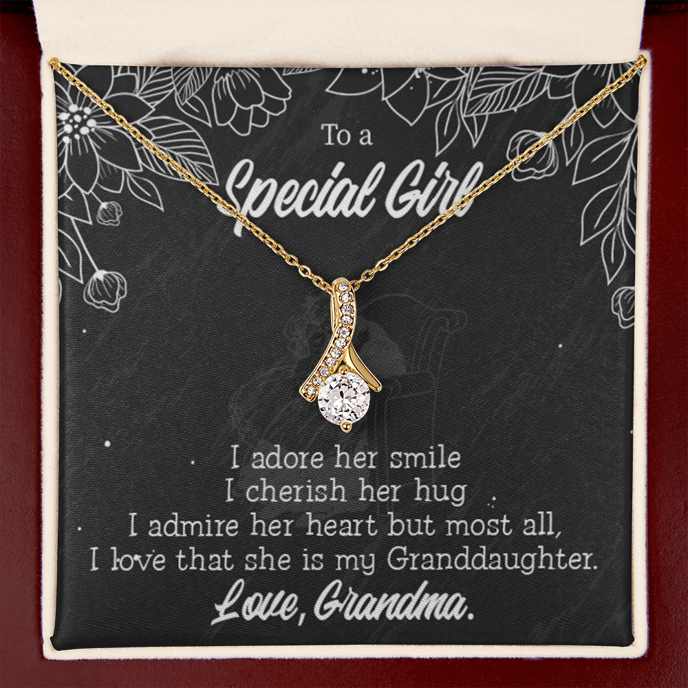 To My Granddaughter Grandma Adores You Alluring Ribbon Necklace Message Card-Express Your Love Gifts