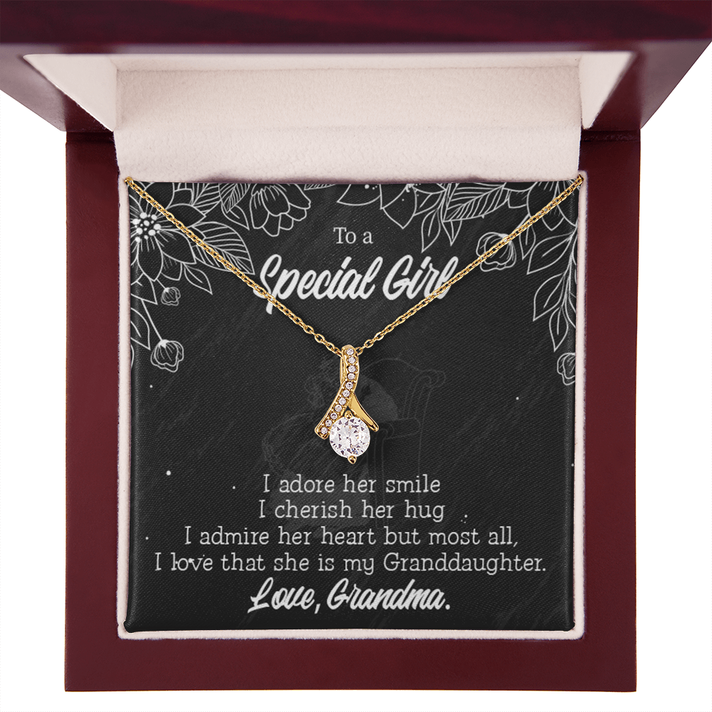 To My Granddaughter Grandma Adores You Alluring Ribbon Necklace Message Card-Express Your Love Gifts