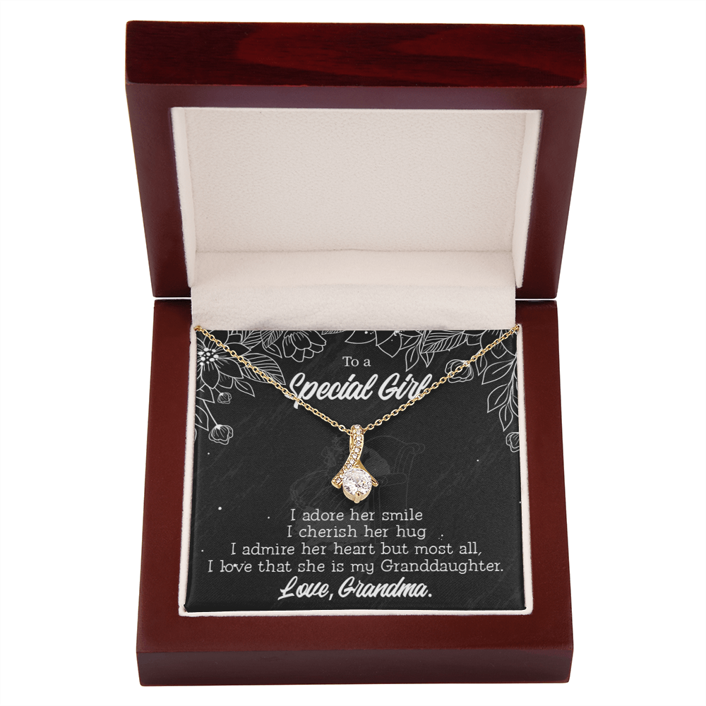 To My Granddaughter Grandma Adores You Alluring Ribbon Necklace Message Card-Express Your Love Gifts