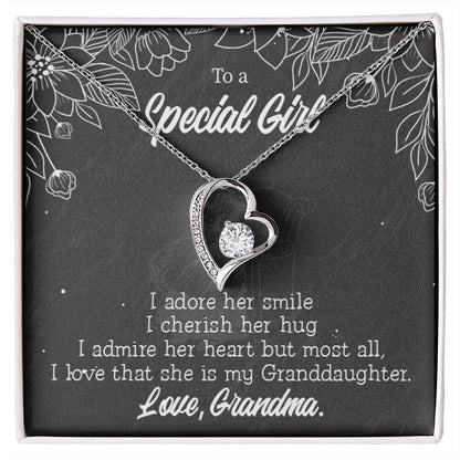 To My Granddaughter Grandma Adores You Forever Necklace w Message Card-Express Your Love Gifts