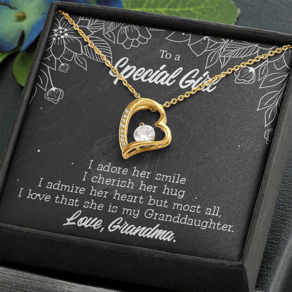 To My Granddaughter Grandma Adores You Forever Necklace w Message Card-Express Your Love Gifts