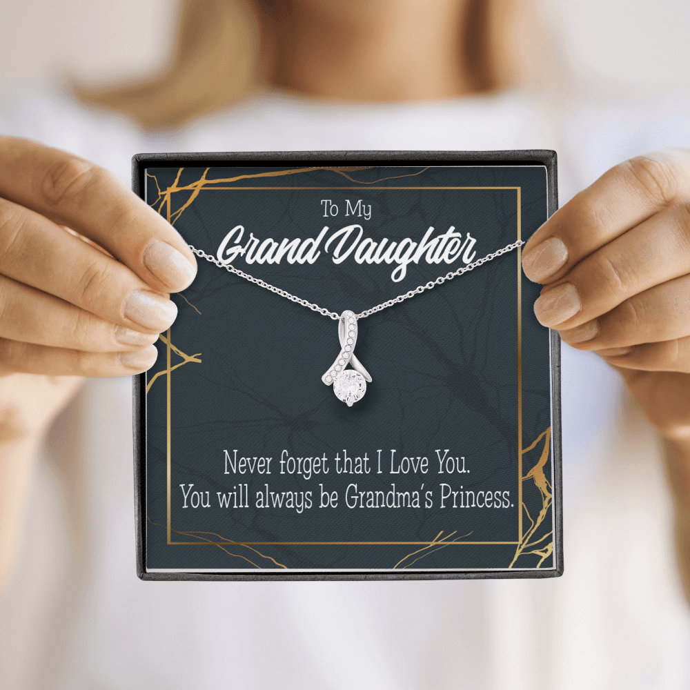 To My Granddaughter Grandma's Princess Alluring Ribbon Necklace Message Card-Express Your Love Gifts