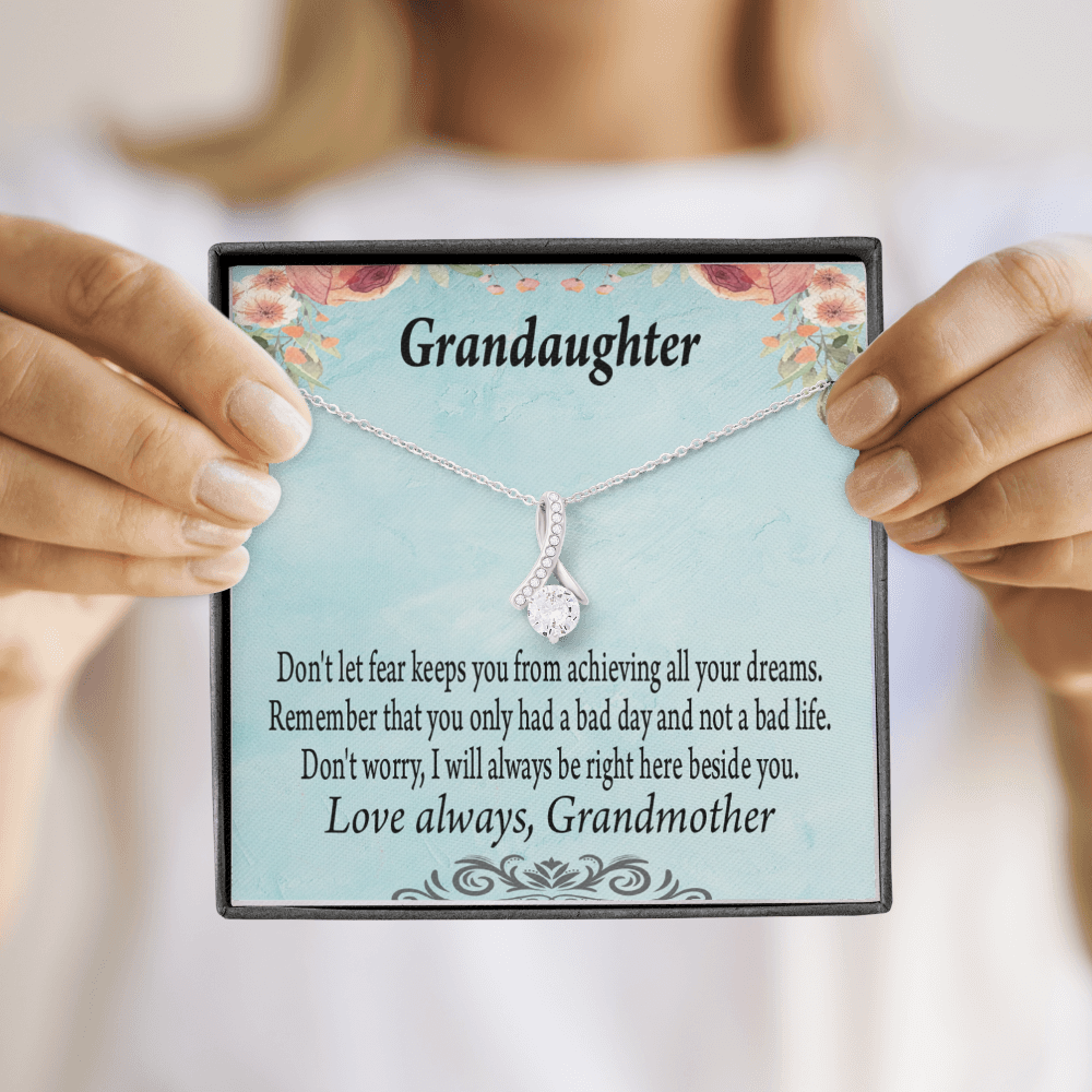 To My Granddaughter Grandma to Granddaughter Message Reach For Your Dreams Alluring Ribbon Necklace Message Card-Express Your Love Gifts