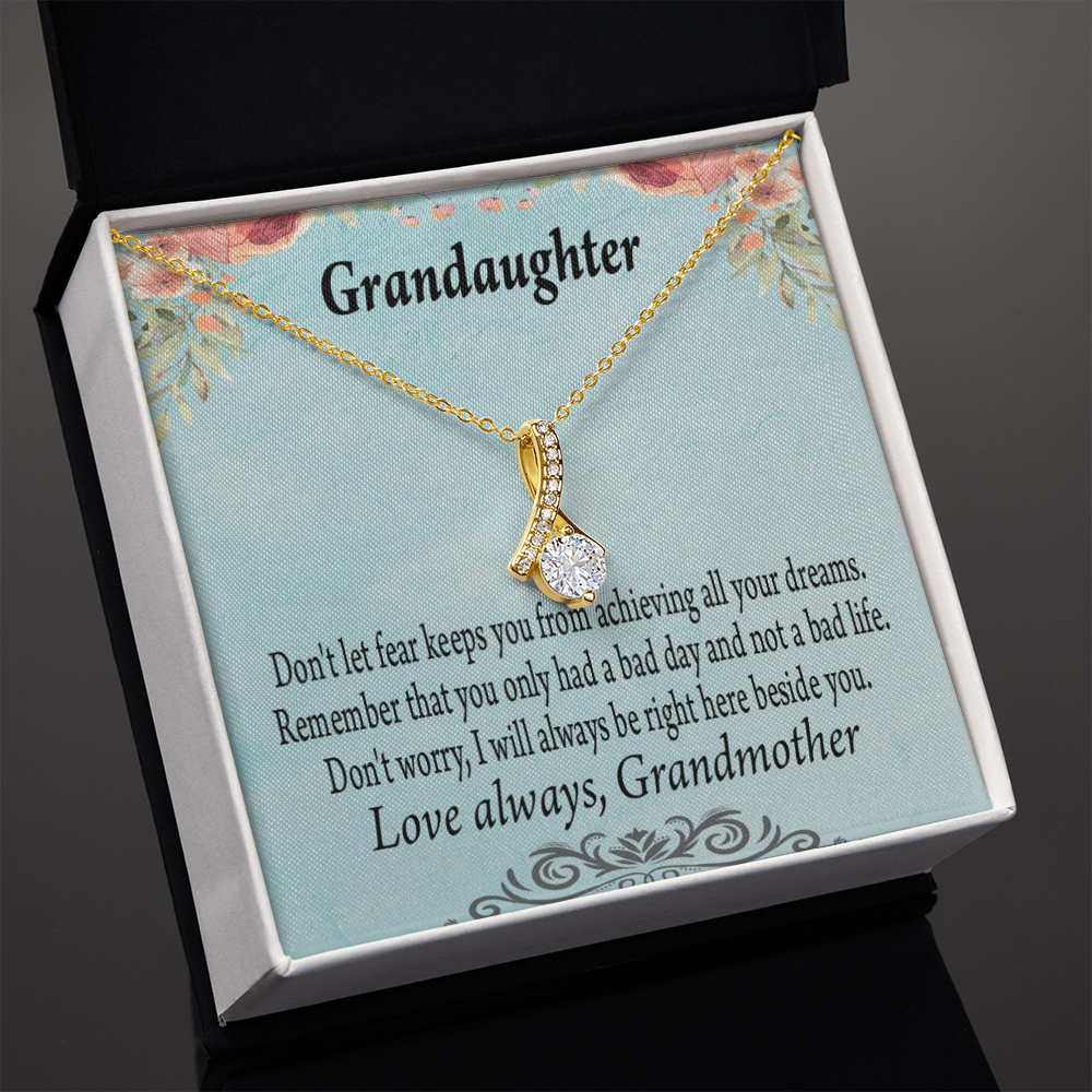 To My Granddaughter Grandma to Granddaughter Message Reach For Your Dreams Alluring Ribbon Necklace Message Card-Express Your Love Gifts