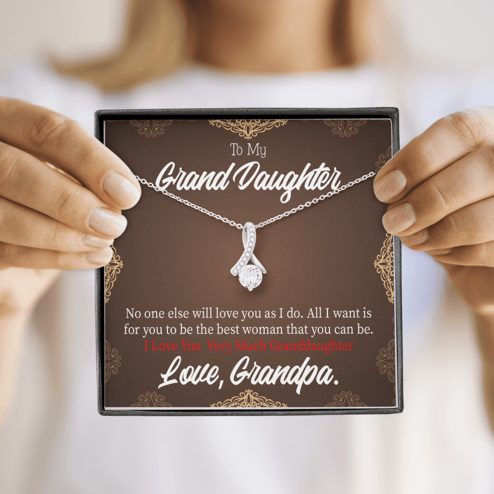 To My Granddaughter Grandpa Encouragement Alluring Ribbon Necklace Message Card-Express Your Love Gifts