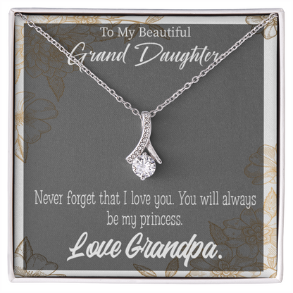 To My Granddaughter Grandpa's Princess Alluring Ribbon Necklace Message Card-Express Your Love Gifts