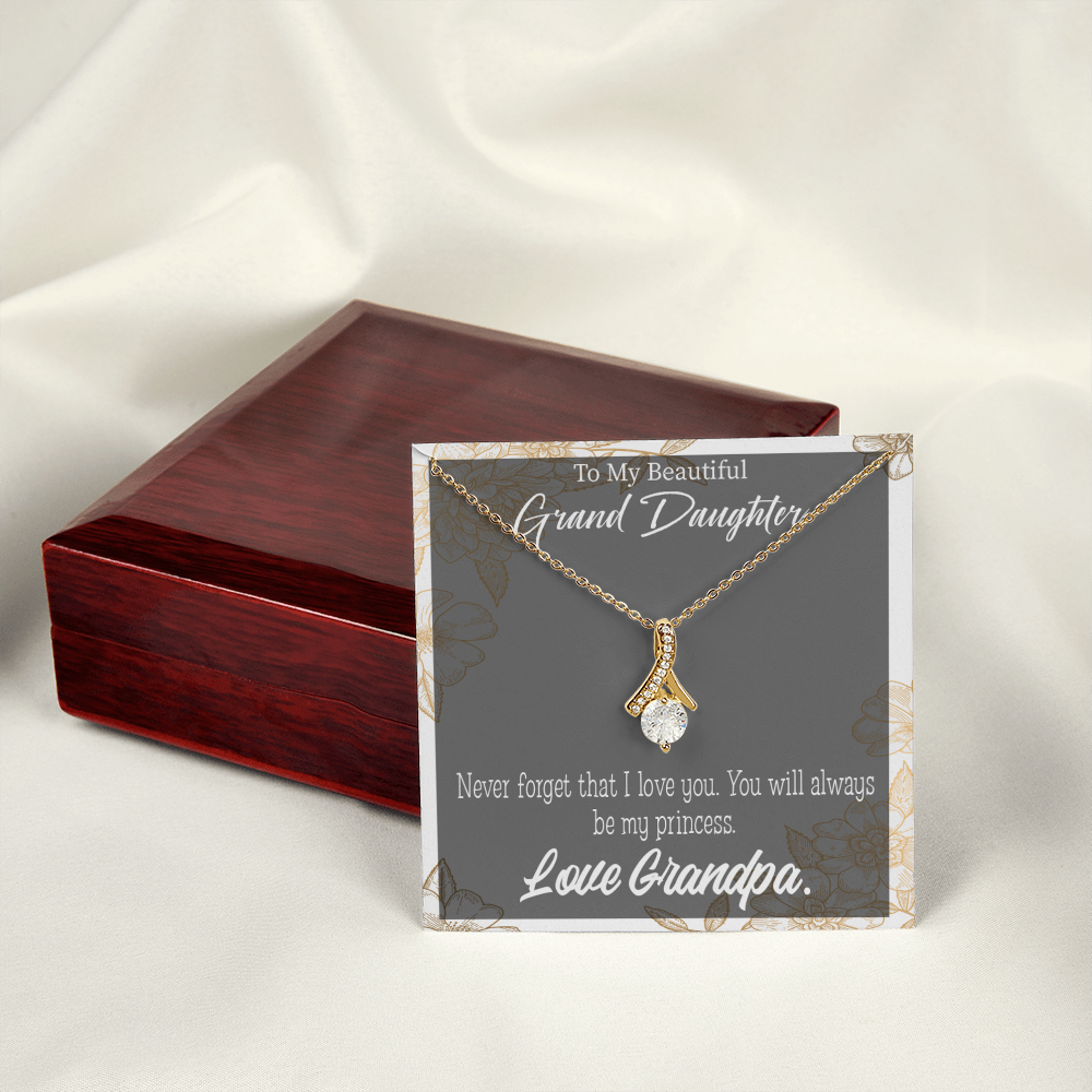 To My Granddaughter Grandpa's Princess Alluring Ribbon Necklace Message Card-Express Your Love Gifts