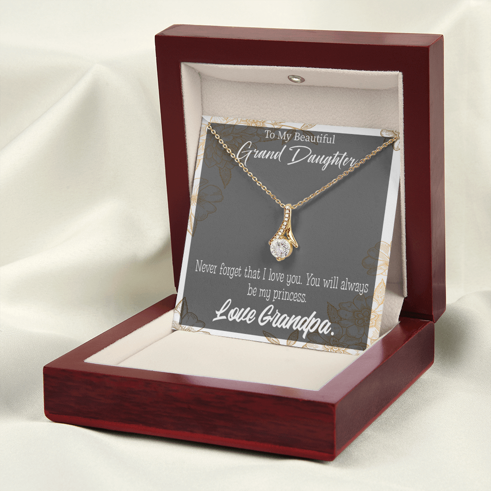 To My Granddaughter Grandpa's Princess Alluring Ribbon Necklace Message Card-Express Your Love Gifts