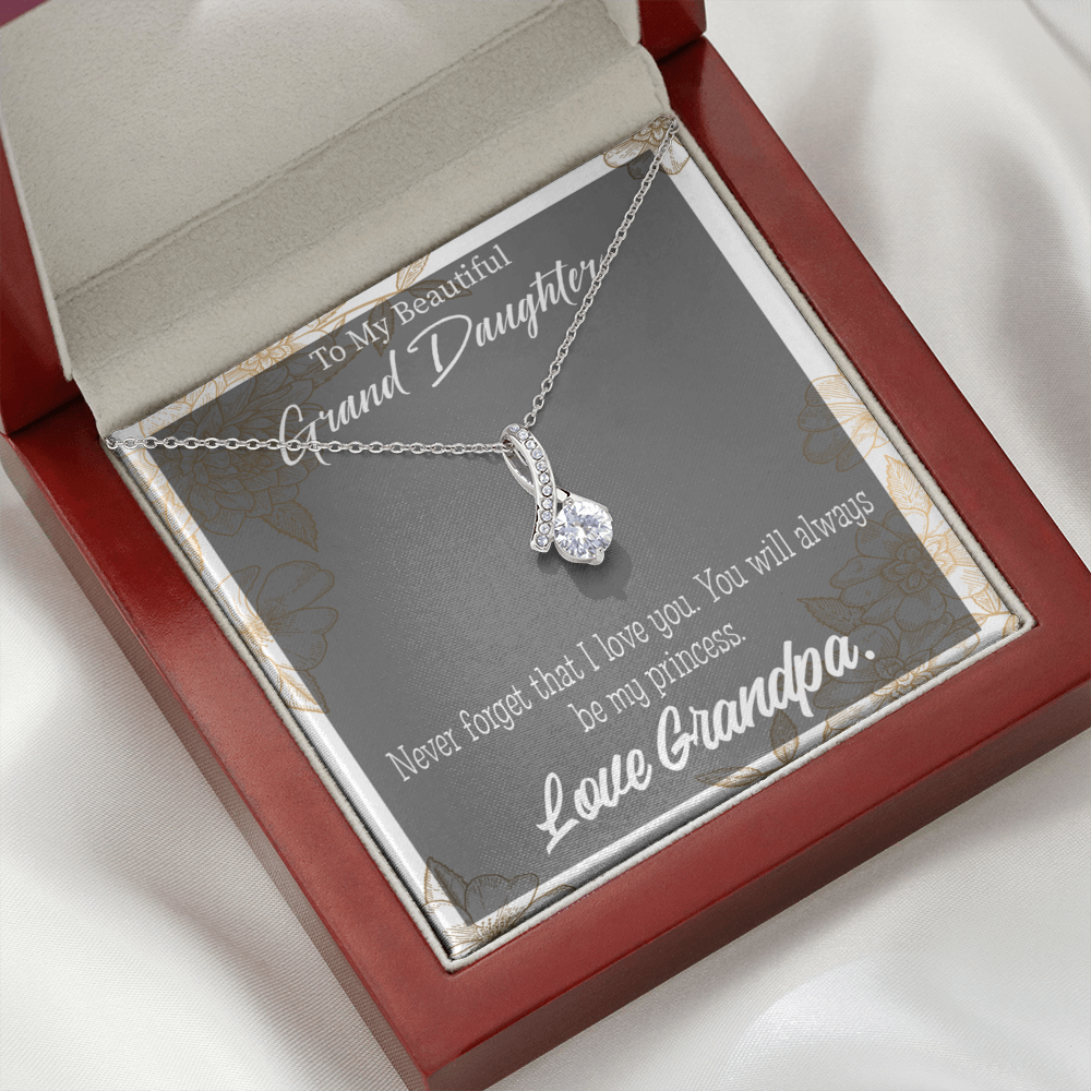 To My Granddaughter Grandpa's Princess Alluring Ribbon Necklace Message Card-Express Your Love Gifts