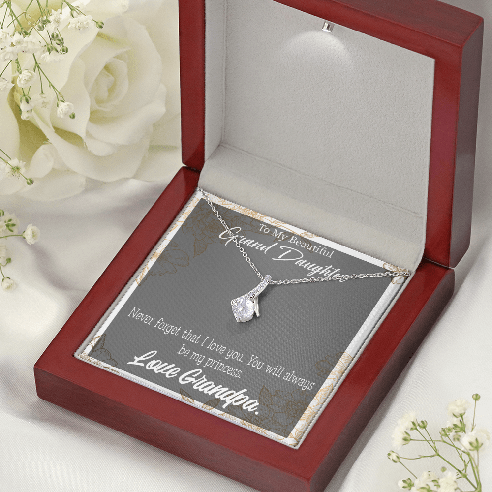 To My Granddaughter Grandpa's Princess Alluring Ribbon Necklace Message Card-Express Your Love Gifts