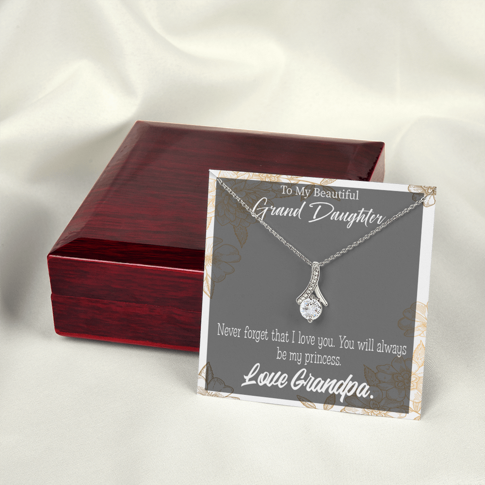 To My Granddaughter Grandpa's Princess Alluring Ribbon Necklace Message Card-Express Your Love Gifts