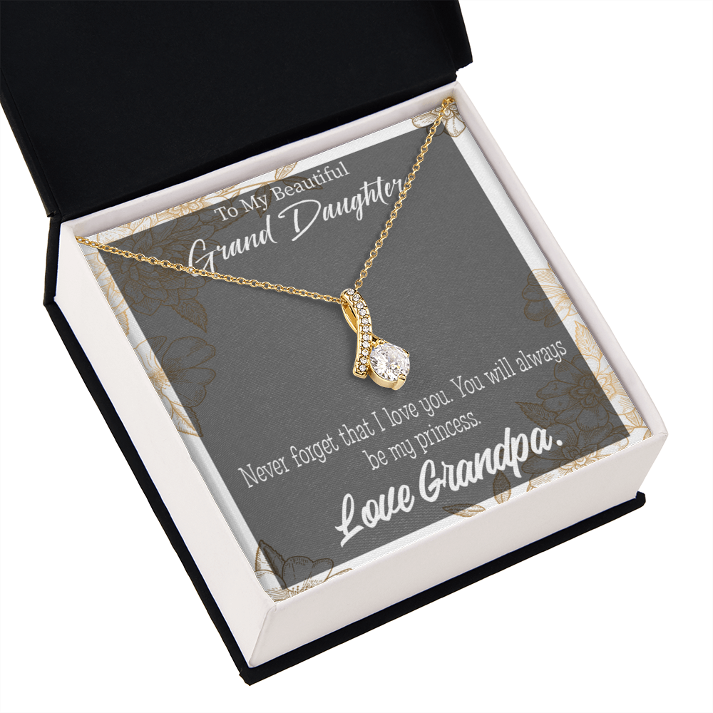 To My Granddaughter Grandpa's Princess Alluring Ribbon Necklace Message Card-Express Your Love Gifts