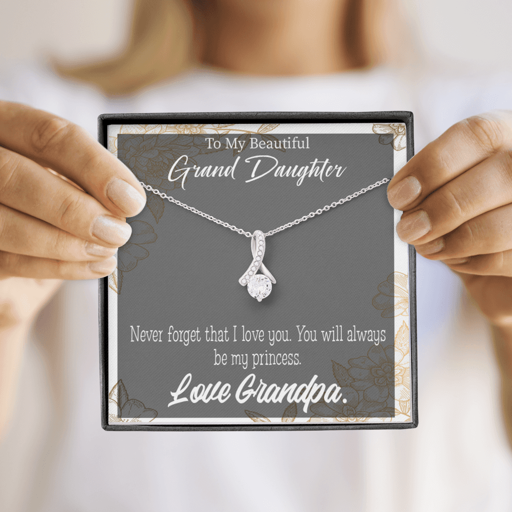 To My Granddaughter Grandpa's Princess Alluring Ribbon Necklace Message Card-Express Your Love Gifts