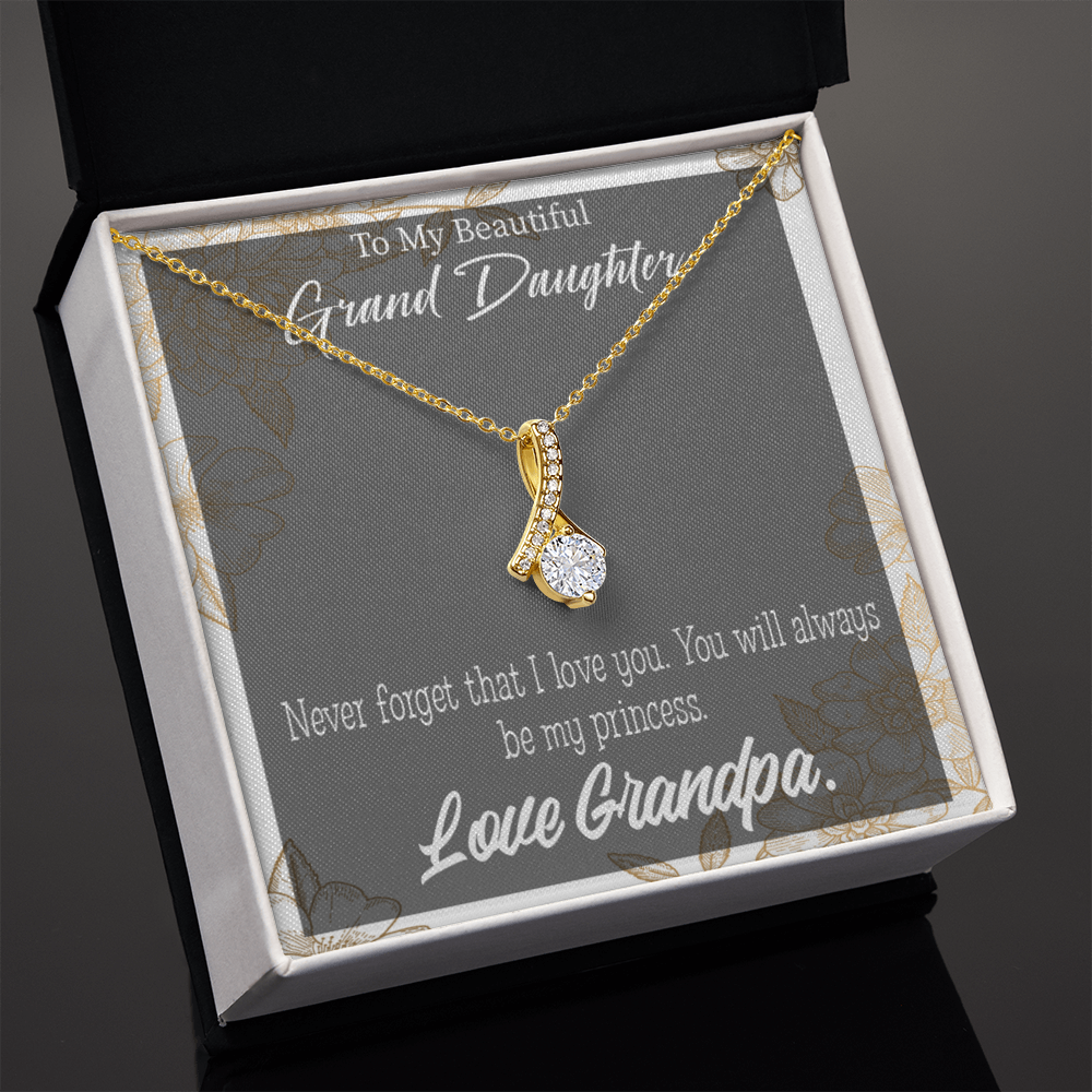 To My Granddaughter Grandpa's Princess Alluring Ribbon Necklace Message Card-Express Your Love Gifts