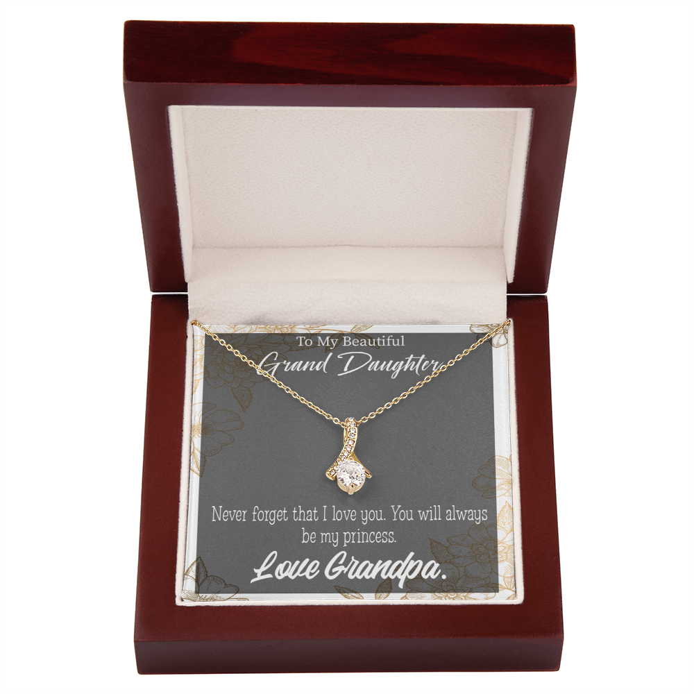 To My Granddaughter Grandpa's Princess Alluring Ribbon Necklace Message Card-Express Your Love Gifts