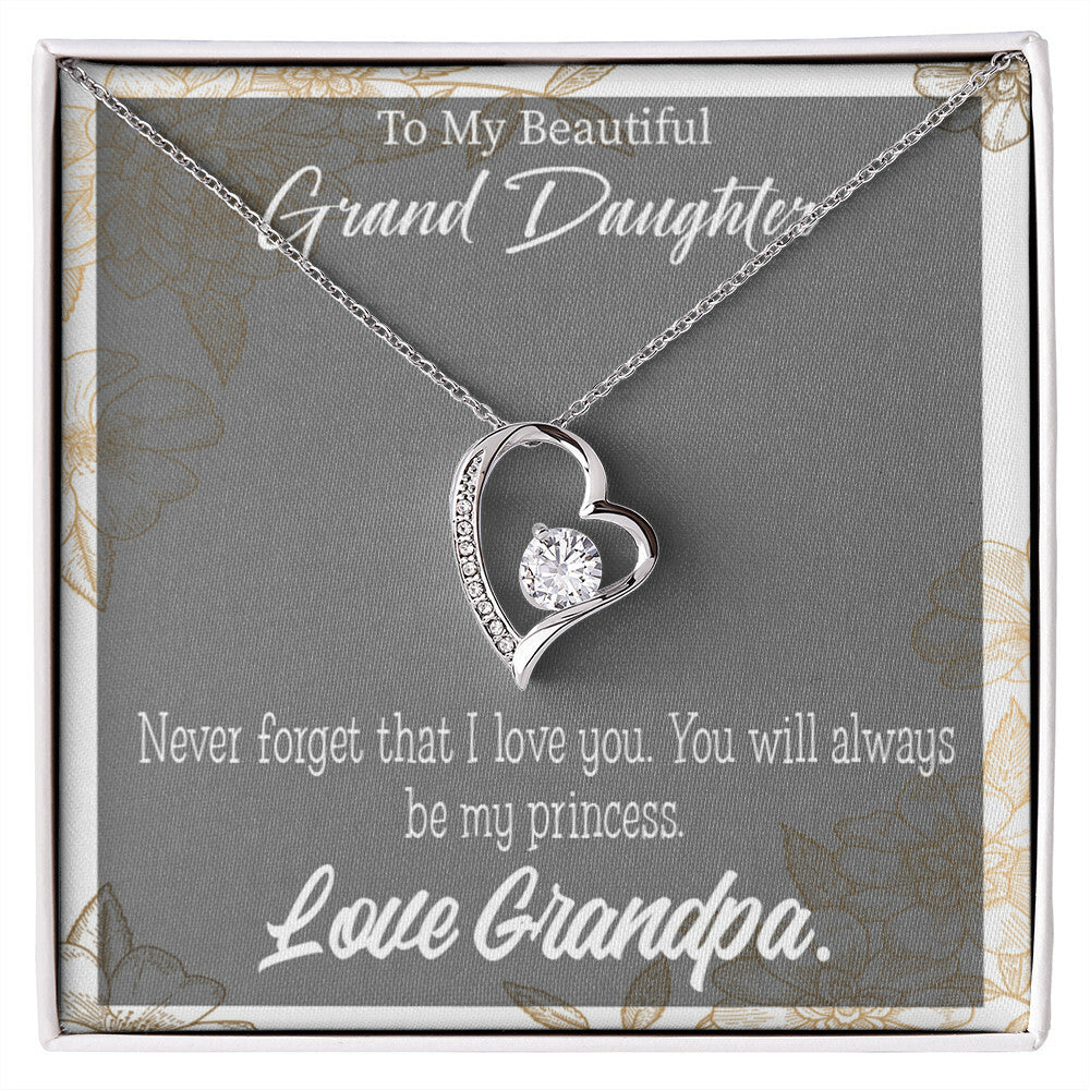To My Granddaughter Grandpa's Princess Forever Necklace w Message Card-Express Your Love Gifts
