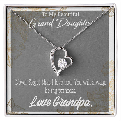 To My Granddaughter Grandpa's Princess Forever Necklace w Message Card-Express Your Love Gifts
