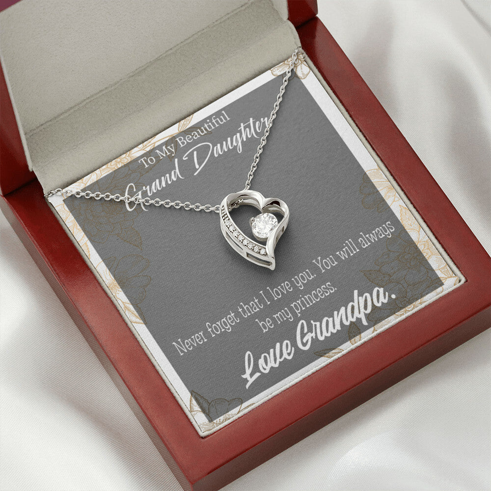 To My Granddaughter Grandpa's Princess Forever Necklace w Message Card-Express Your Love Gifts