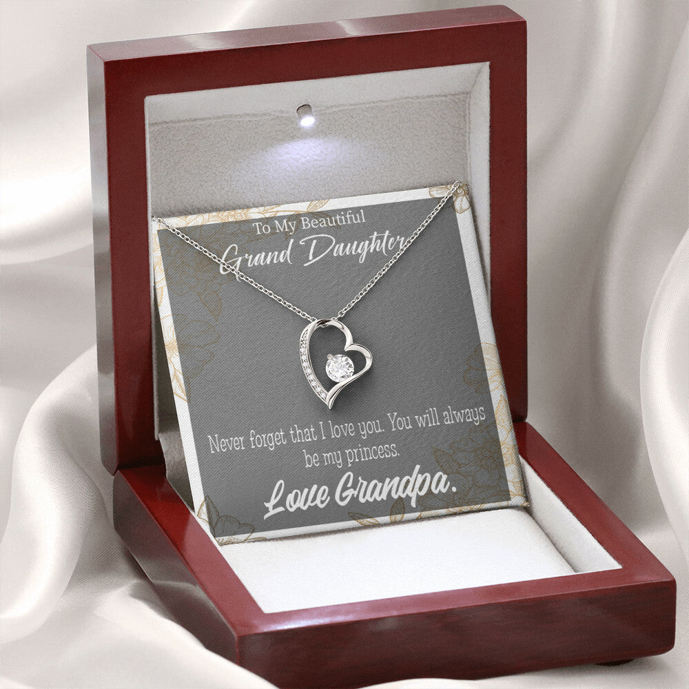 To My Granddaughter Grandpa's Princess Forever Necklace w Message Card-Express Your Love Gifts