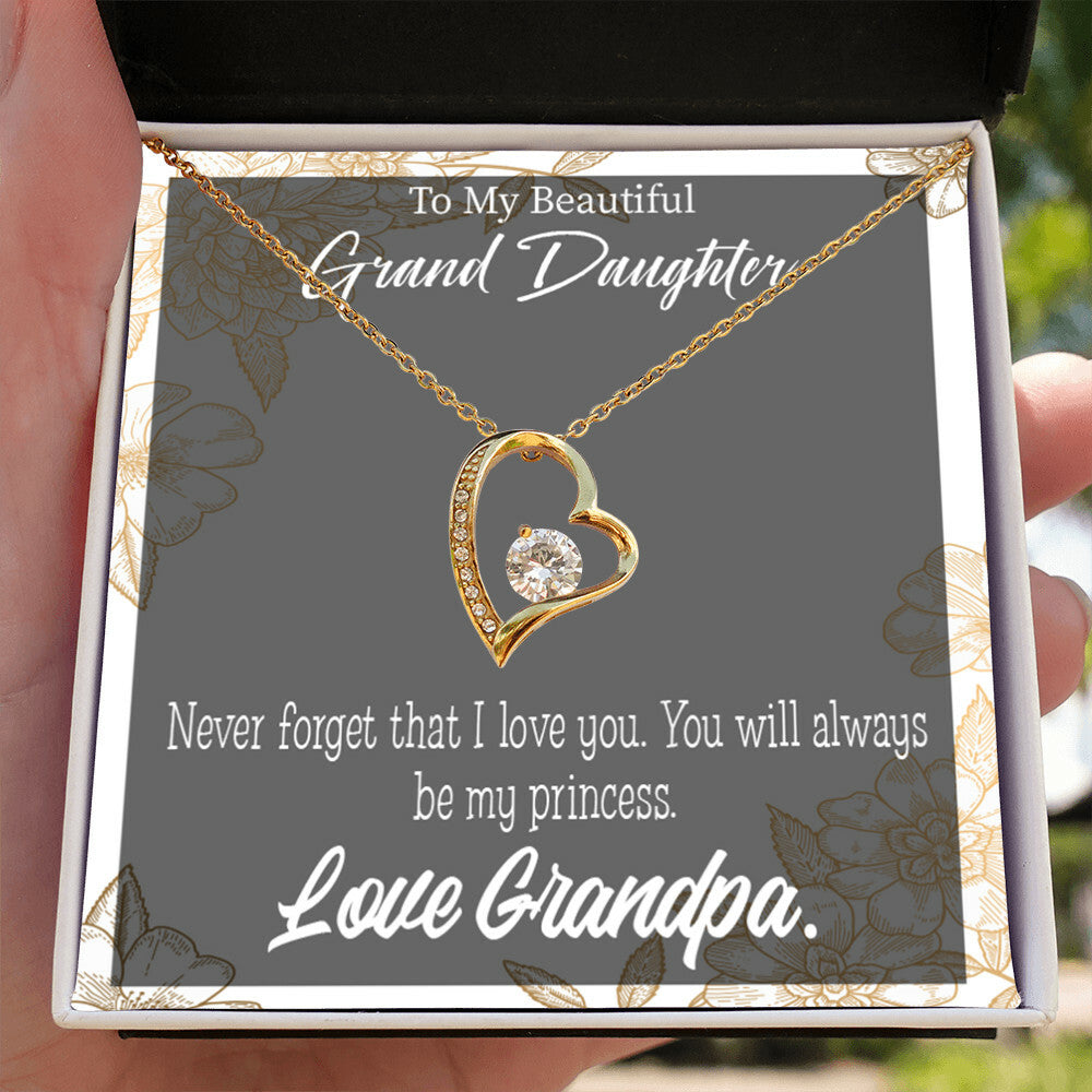 To My Granddaughter Grandpa's Princess Forever Necklace w Message Card-Express Your Love Gifts