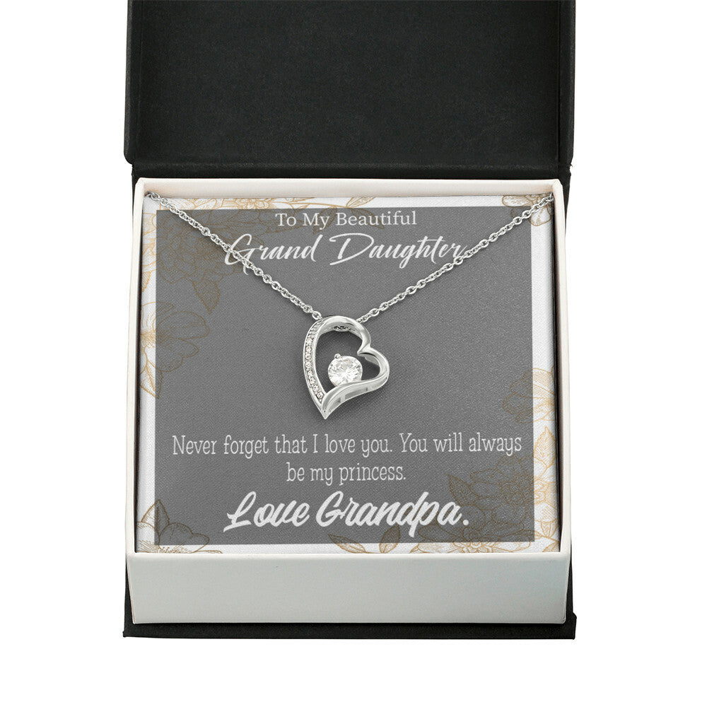 To My Granddaughter Grandpa's Princess Forever Necklace w Message Card-Express Your Love Gifts
