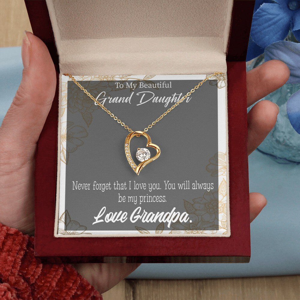 To My Granddaughter Grandpa's Princess Forever Necklace w Message Card-Express Your Love Gifts