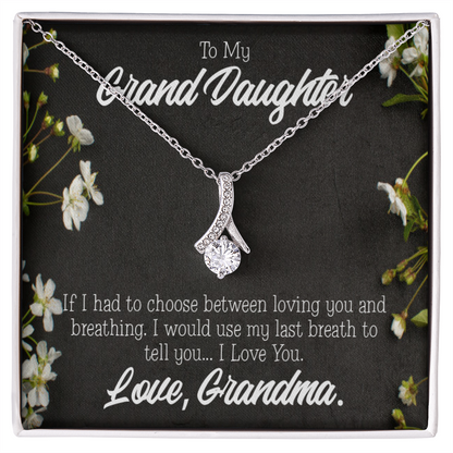 To My Granddaughter Last Breath Grandma Alluring Ribbon Necklace Message Card-Express Your Love Gifts